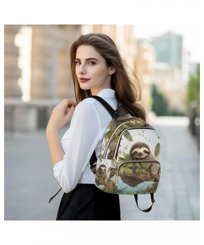 Quilted Backpack Purse Blue Pirate Animal Mini Backpack Purse for Women Travel Backpack Sloth in Forest Medium $15.74 Backpacks