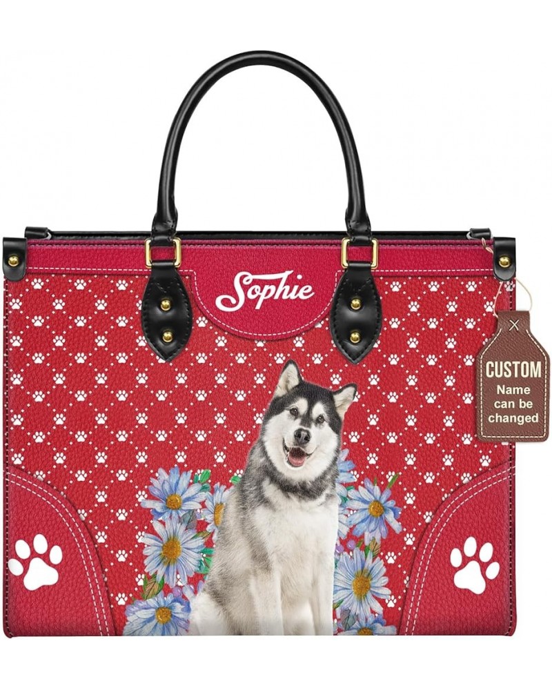 Personalized Alaskan Malamute Dog Handbags, Custom Name Dog Leather Bags, Purses, Shoulder Bag, Gift For Dog Mom Dog Lover St...