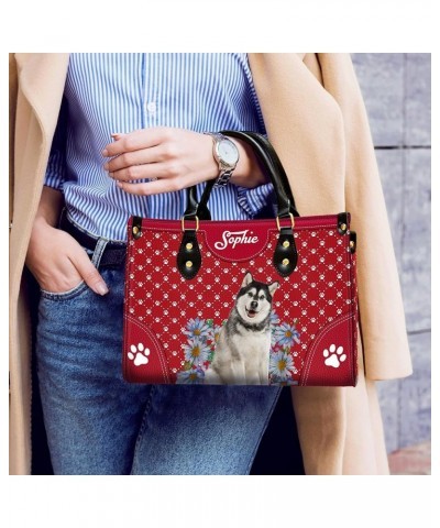 Personalized Alaskan Malamute Dog Handbags, Custom Name Dog Leather Bags, Purses, Shoulder Bag, Gift For Dog Mom Dog Lover St...