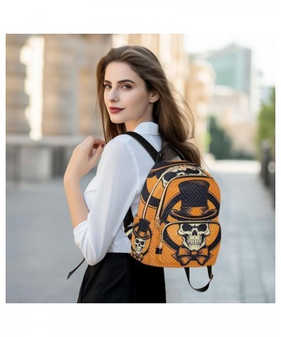 Vintage Moon Face Quilted Backpack for Women Woman Backpack Purse Anti Theft Travel Backpack Skull With Bow Tie Small $17.54 ...