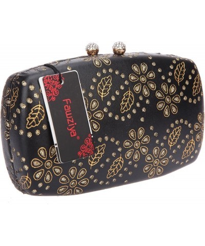 Evening Clutch Rhinestone Kiss Lock Glitter Floral Novelty Medium Purses For Women Formal Gold $13.46 Evening Bags