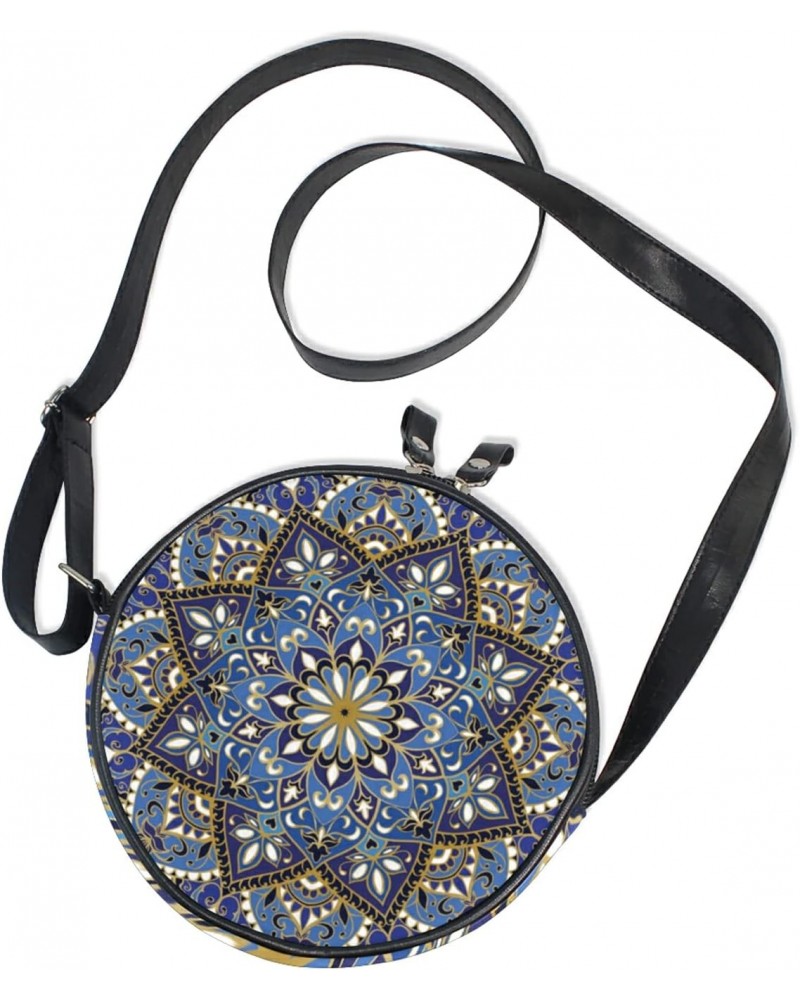 Oriental Blue Mandala Crossbody Bag Small Canvas Shoulder Round Bag for Women $10.06 Shoulder Bags