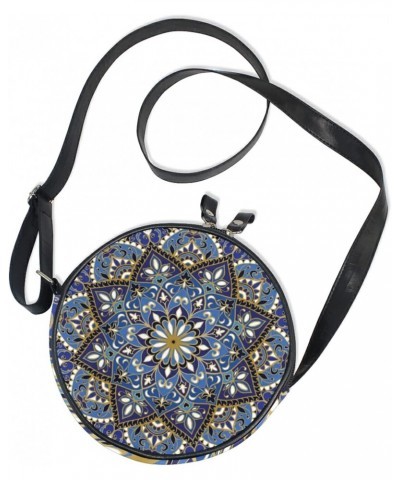 Oriental Blue Mandala Crossbody Bag Small Canvas Shoulder Round Bag for Women $10.06 Shoulder Bags