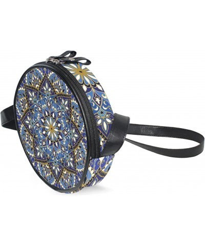 Oriental Blue Mandala Crossbody Bag Small Canvas Shoulder Round Bag for Women $10.06 Shoulder Bags