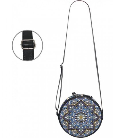 Oriental Blue Mandala Crossbody Bag Small Canvas Shoulder Round Bag for Women $10.06 Shoulder Bags