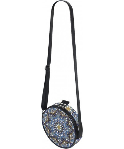 Oriental Blue Mandala Crossbody Bag Small Canvas Shoulder Round Bag for Women $10.06 Shoulder Bags