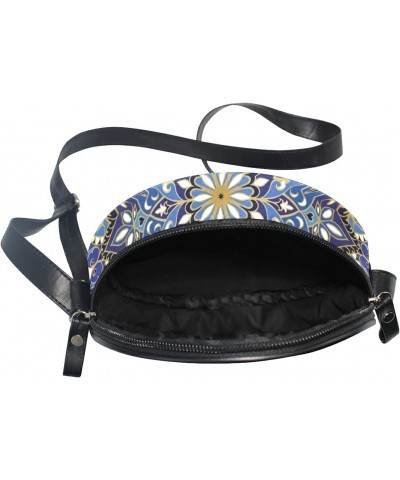 Oriental Blue Mandala Crossbody Bag Small Canvas Shoulder Round Bag for Women $10.06 Shoulder Bags