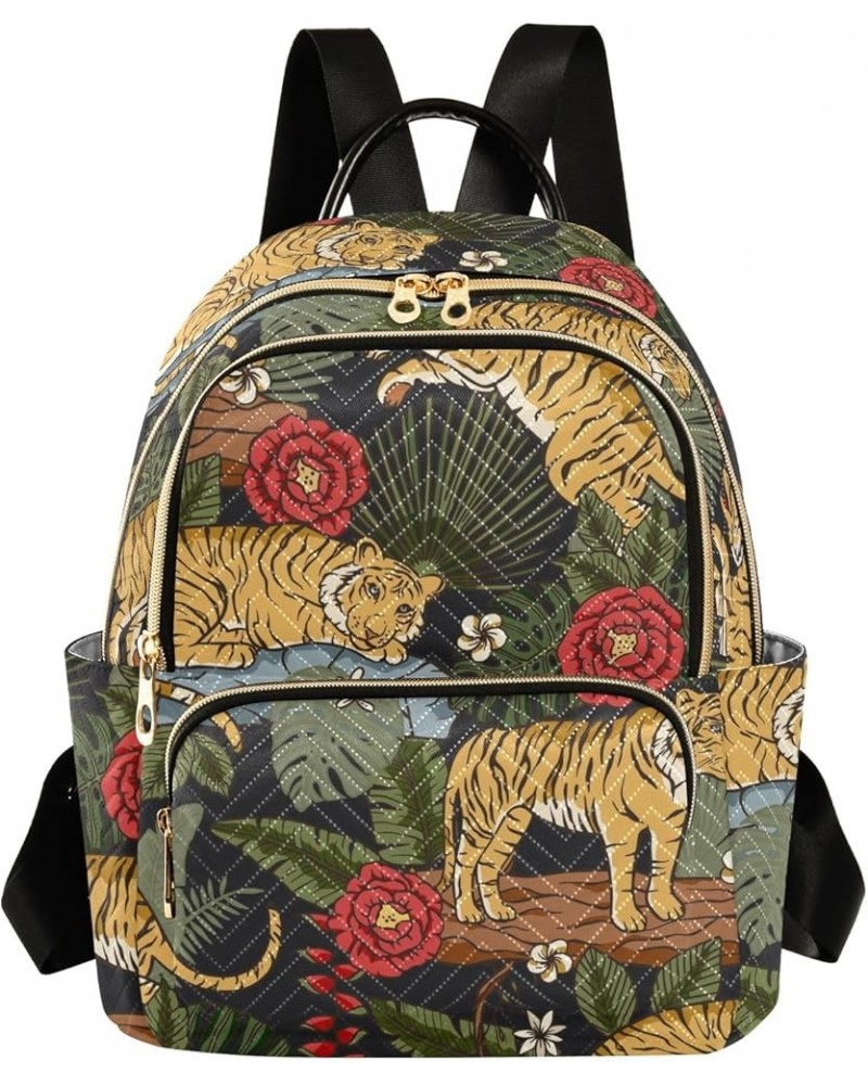 Mini Backpack Purse for Women Lightweight Girls Small Size Wild Tiger Hibiscus Rose School Teens College Traveling Medium $17...