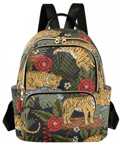 Mini Backpack Purse for Women Lightweight Girls Small Size Wild Tiger Hibiscus Rose School Teens College Traveling Medium $17...