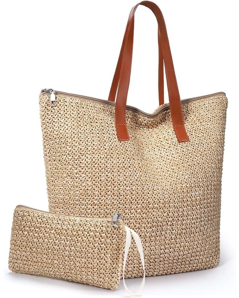 Straw Beach Bag for Women Summer Woven Beach Tote Bag Shoulder Handbags Boho Bag Woven-ivory $10.67 Totes