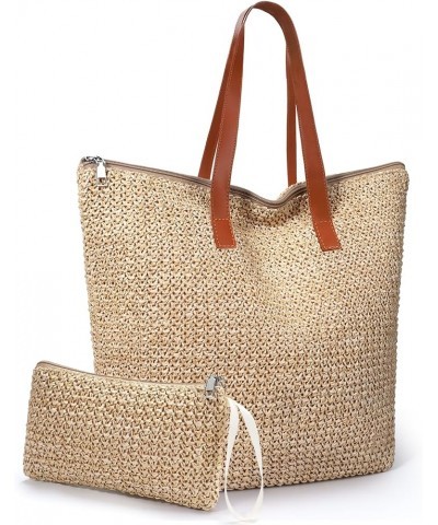 Straw Beach Bag for Women Summer Woven Beach Tote Bag Shoulder Handbags Boho Bag Woven-ivory $10.67 Totes