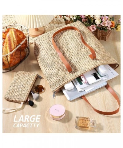 Straw Beach Bag for Women Summer Woven Beach Tote Bag Shoulder Handbags Boho Bag Woven-ivory $10.67 Totes