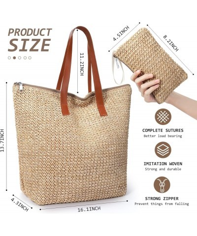 Straw Beach Bag for Women Summer Woven Beach Tote Bag Shoulder Handbags Boho Bag Woven-ivory $10.67 Totes