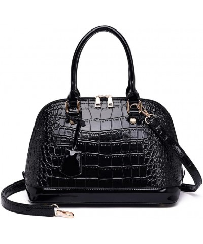 Classic Dome Satchel Bag for Women Top Handle Handbags Crocodile Pattern Faux Leather Purse Crossbody Shoulder Bag Black $20....