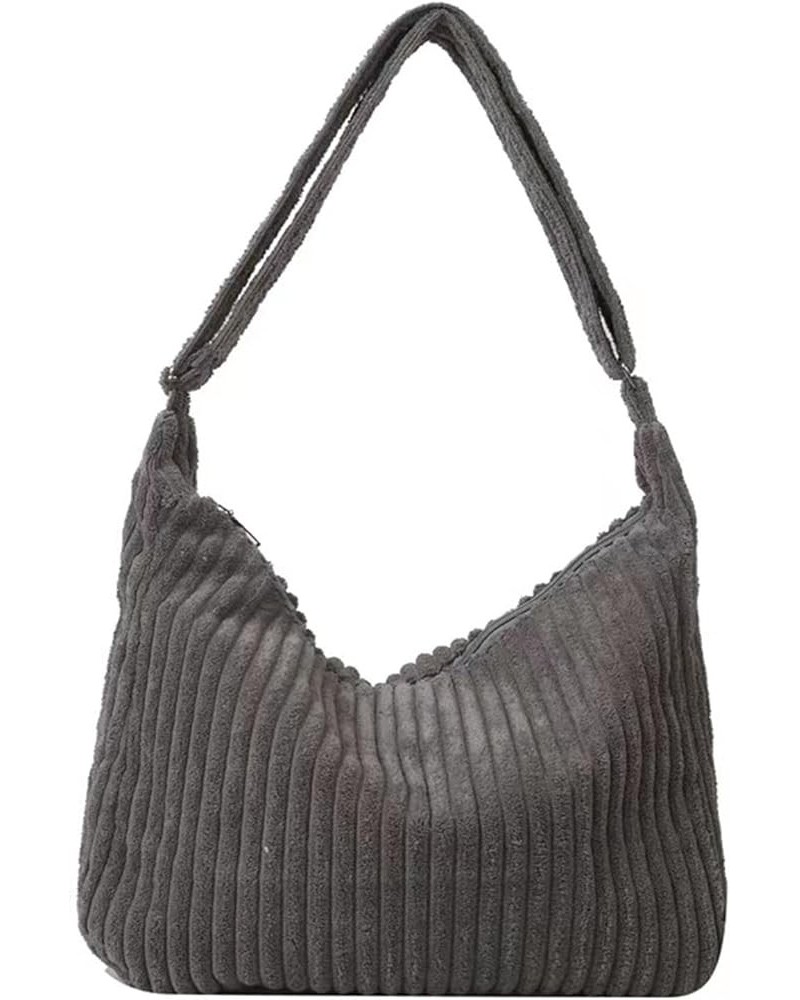 Corduroy Tote Bag Women's Hobo bag Casual Crossbody Shoulder Bag Suitable for Travel Work Shopping (Black) Gray $12.82 Totes