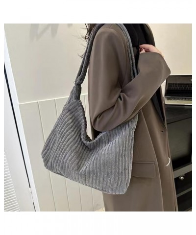 Corduroy Tote Bag Women's Hobo bag Casual Crossbody Shoulder Bag Suitable for Travel Work Shopping (Black) Gray $12.82 Totes