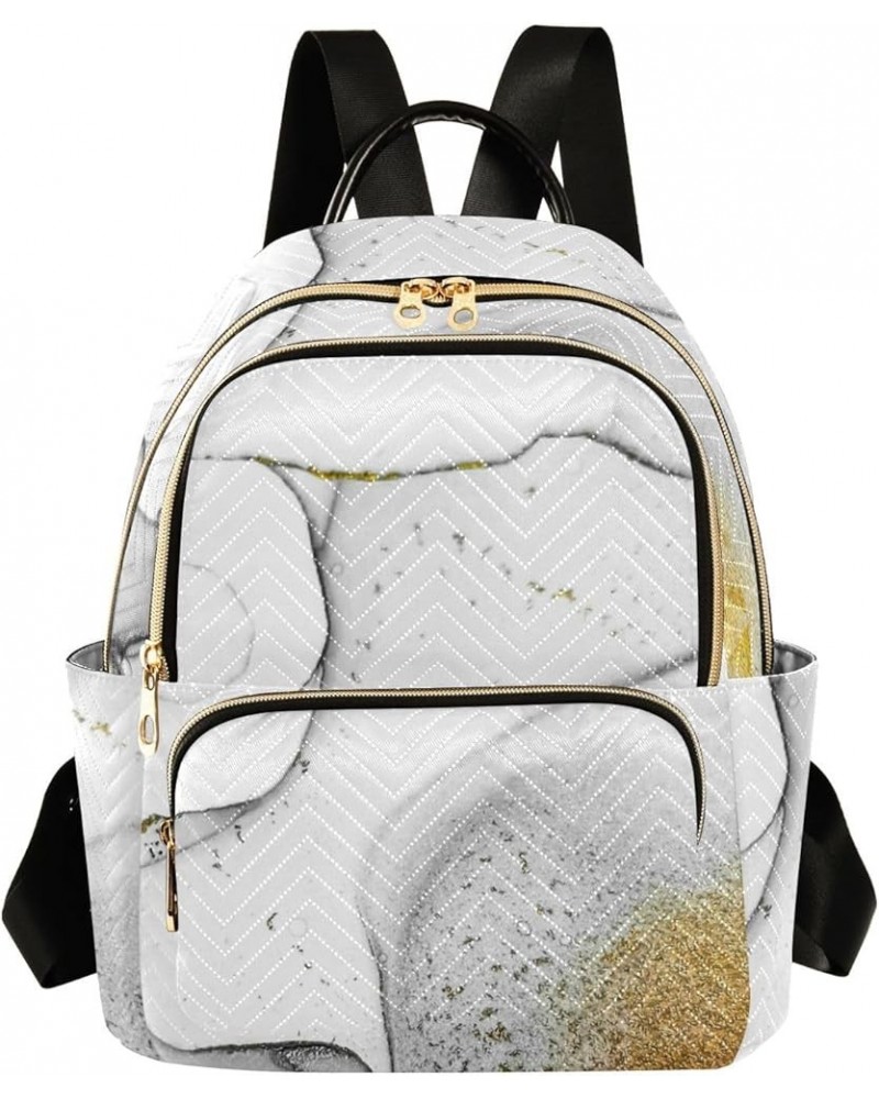 Women Backpack Grey White Golden Marble Durable Travel Backpack Lightweight Handbag Lady Purse Roomy Double Zipper Weekend Ba...