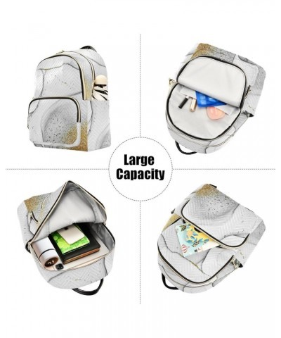 Women Backpack Grey White Golden Marble Durable Travel Backpack Lightweight Handbag Lady Purse Roomy Double Zipper Weekend Ba...