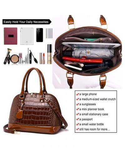 Classic Dome Satchel Bag for Women Top Handle Handbags Crocodile Pattern Faux Leather Purse Crossbody Shoulder Bag Black $20....