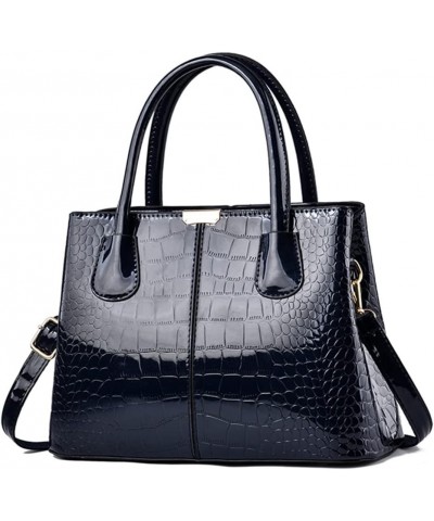 Large Leather Satchel Handbags for Women Top Handle Crossbody Bag Crocodile Pattern Shoulder Bag Tote Purses (Coffee) Blue $2...