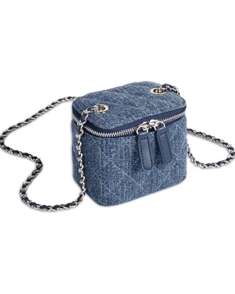 Mini Denim Crossbody Bags for Women Small Vintage Square Box Purse Boho Cross Body Handbags with Chain and Zipper (Dark Blue)...