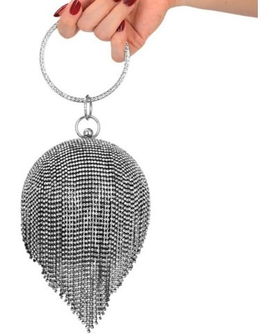 Women Rhinestones Handbag Tassel Evening Clutch Bag Rhinestones Purse Fashion Handbag for Wedding Cocktail Party Silver $15.9...