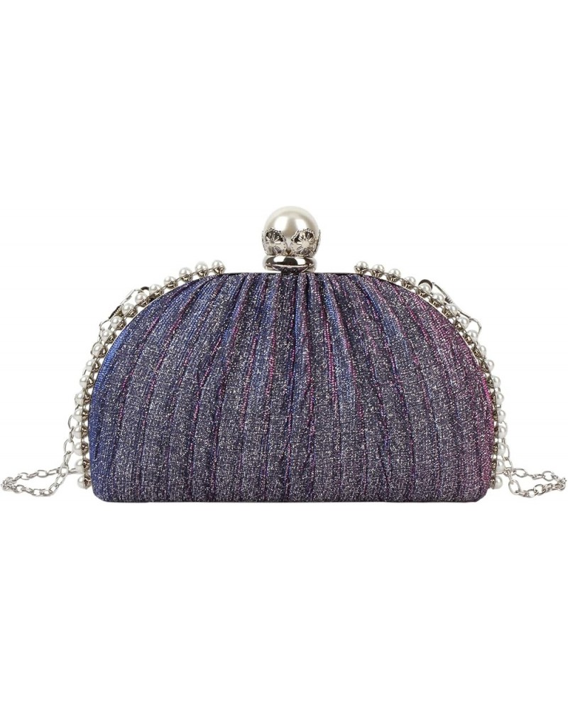 Women Mini Seashell Evening Clutch Handbag Chain Strap Cross-body Bag False Pearls Purple $12.83 Evening Bags