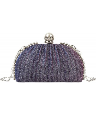 Women Mini Seashell Evening Clutch Handbag Chain Strap Cross-body Bag False Pearls Purple $12.83 Evening Bags