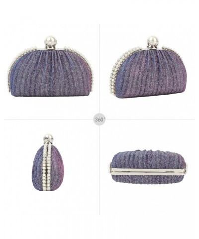 Women Mini Seashell Evening Clutch Handbag Chain Strap Cross-body Bag False Pearls Purple $12.83 Evening Bags