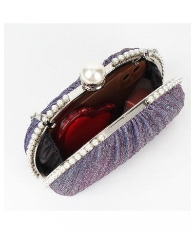 Women Mini Seashell Evening Clutch Handbag Chain Strap Cross-body Bag False Pearls Purple $12.83 Evening Bags