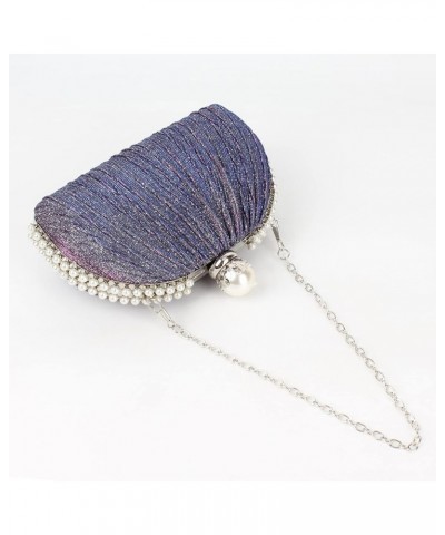 Women Mini Seashell Evening Clutch Handbag Chain Strap Cross-body Bag False Pearls Purple $12.83 Evening Bags