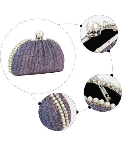 Women Mini Seashell Evening Clutch Handbag Chain Strap Cross-body Bag False Pearls Purple $12.83 Evening Bags