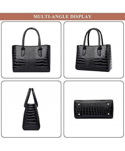 Women's 3Pcs Top Handle Satchel Bag Crocodile PU Leather Luxury Shoulder Crossbody Bag Elegant Handbag Purse Clutch Black $30...