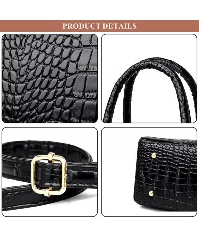 Women's 3Pcs Top Handle Satchel Bag Crocodile PU Leather Luxury Shoulder Crossbody Bag Elegant Handbag Purse Clutch Black $30...