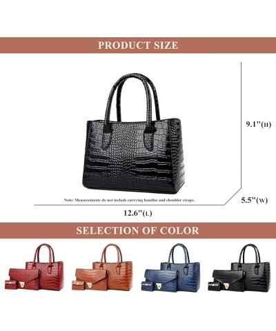 Women's 3Pcs Top Handle Satchel Bag Crocodile PU Leather Luxury Shoulder Crossbody Bag Elegant Handbag Purse Clutch Black $30...