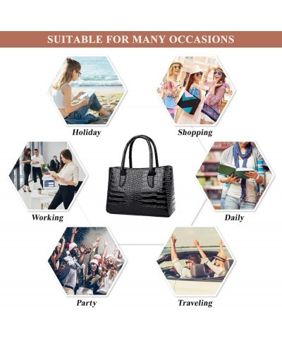 Women's 3Pcs Top Handle Satchel Bag Crocodile PU Leather Luxury Shoulder Crossbody Bag Elegant Handbag Purse Clutch Black $30...