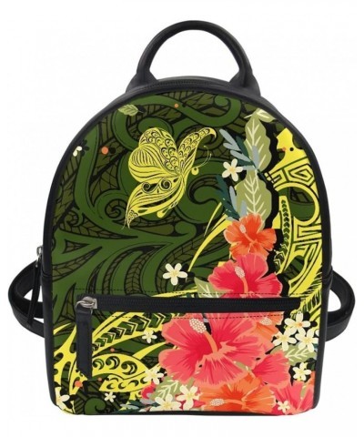 JooMeryer Mini Backpack for Womens Traditional Tribal Polynesian Flower Daypack Bookbag for Hiking Travel Shopping Camping,Bl...