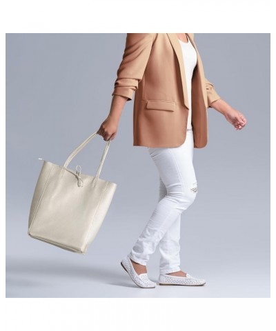 Large Leather Tote Bag for Women with Zipper - Genuine Soft Italian Leather Handbags for Shopping, Work, Travel Beige $38.24 ...