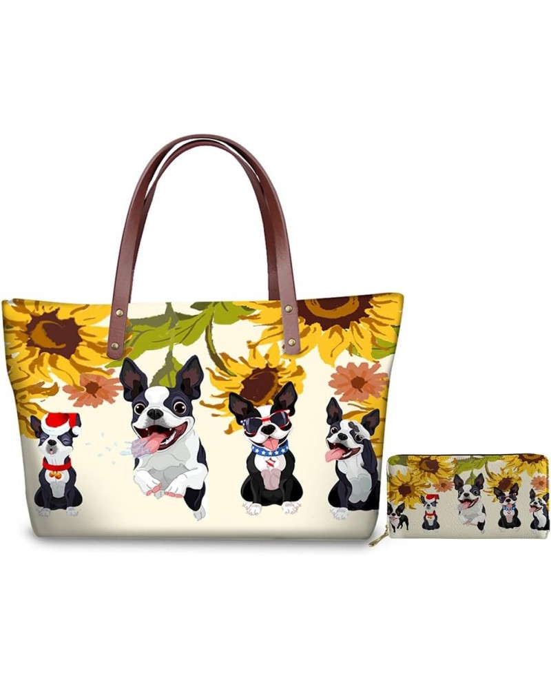 Women Long Wallet Leather Purse Top Handle Tote Bag Large Casual Shoulder Handbag Girls Gift Sunflower Boston Terrier $22.95 ...