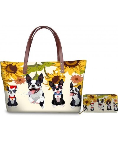 Women Long Wallet Leather Purse Top Handle Tote Bag Large Casual Shoulder Handbag Girls Gift Sunflower Boston Terrier $22.95 ...