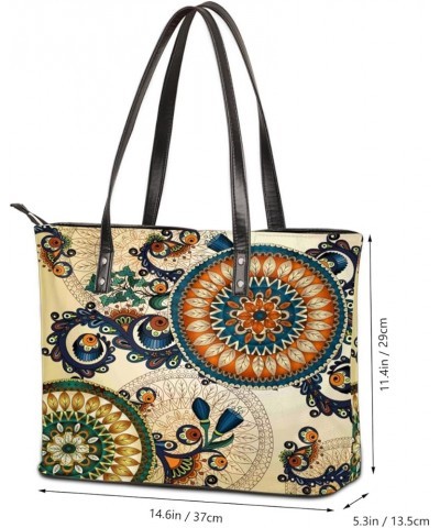 Leather Tote Bag for Women Fashion Shoulder Bag Purses and Handbags Large Capacity Satchel Bags for Work Travel Mandala Paint...