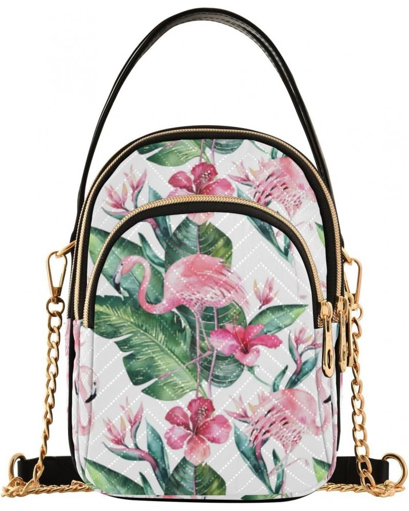 Flamingo Leaves Floral Crossbody Bag for Women Cell Phone Purse Wallet with Removable Chain Shoulder Handbag for Work Travel ...