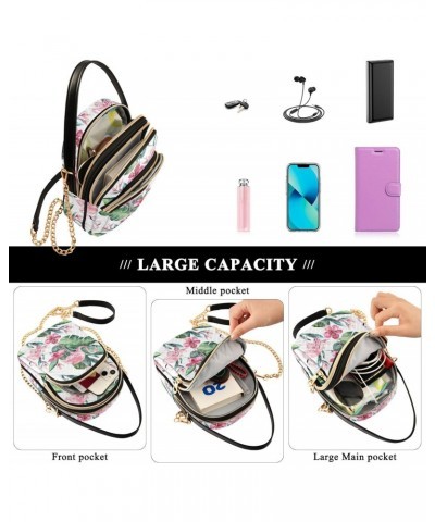 Flamingo Leaves Floral Crossbody Bag for Women Cell Phone Purse Wallet with Removable Chain Shoulder Handbag for Work Travel ...