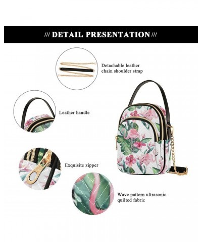 Flamingo Leaves Floral Crossbody Bag for Women Cell Phone Purse Wallet with Removable Chain Shoulder Handbag for Work Travel ...