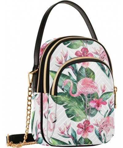 Flamingo Leaves Floral Crossbody Bag for Women Cell Phone Purse Wallet with Removable Chain Shoulder Handbag for Work Travel ...