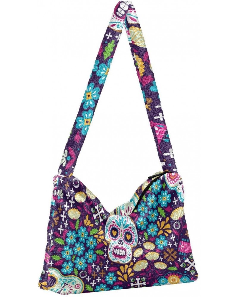 Halloween Women Boho Handbag Sugar Skull Guitar Flower Underarm Bag Tote Bag Shoulder Bag Crossbody Bag Fluffy Cell Phone Pur...