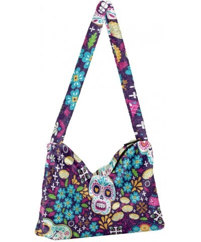 Halloween Women Boho Handbag Sugar Skull Guitar Flower Underarm Bag Tote Bag Shoulder Bag Crossbody Bag Fluffy Cell Phone Pur...