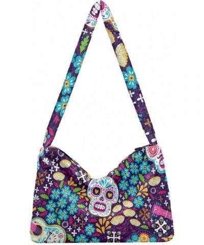 Halloween Women Boho Handbag Sugar Skull Guitar Flower Underarm Bag Tote Bag Shoulder Bag Crossbody Bag Fluffy Cell Phone Pur...