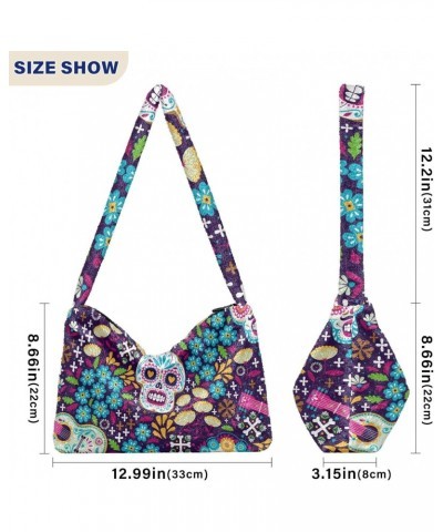 Halloween Women Boho Handbag Sugar Skull Guitar Flower Underarm Bag Tote Bag Shoulder Bag Crossbody Bag Fluffy Cell Phone Pur...