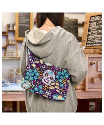 Halloween Women Boho Handbag Sugar Skull Guitar Flower Underarm Bag Tote Bag Shoulder Bag Crossbody Bag Fluffy Cell Phone Pur...